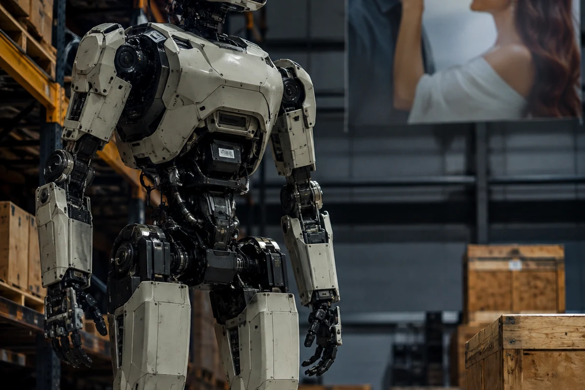 Original editorial image of a full-size humanoid in an industrial setting